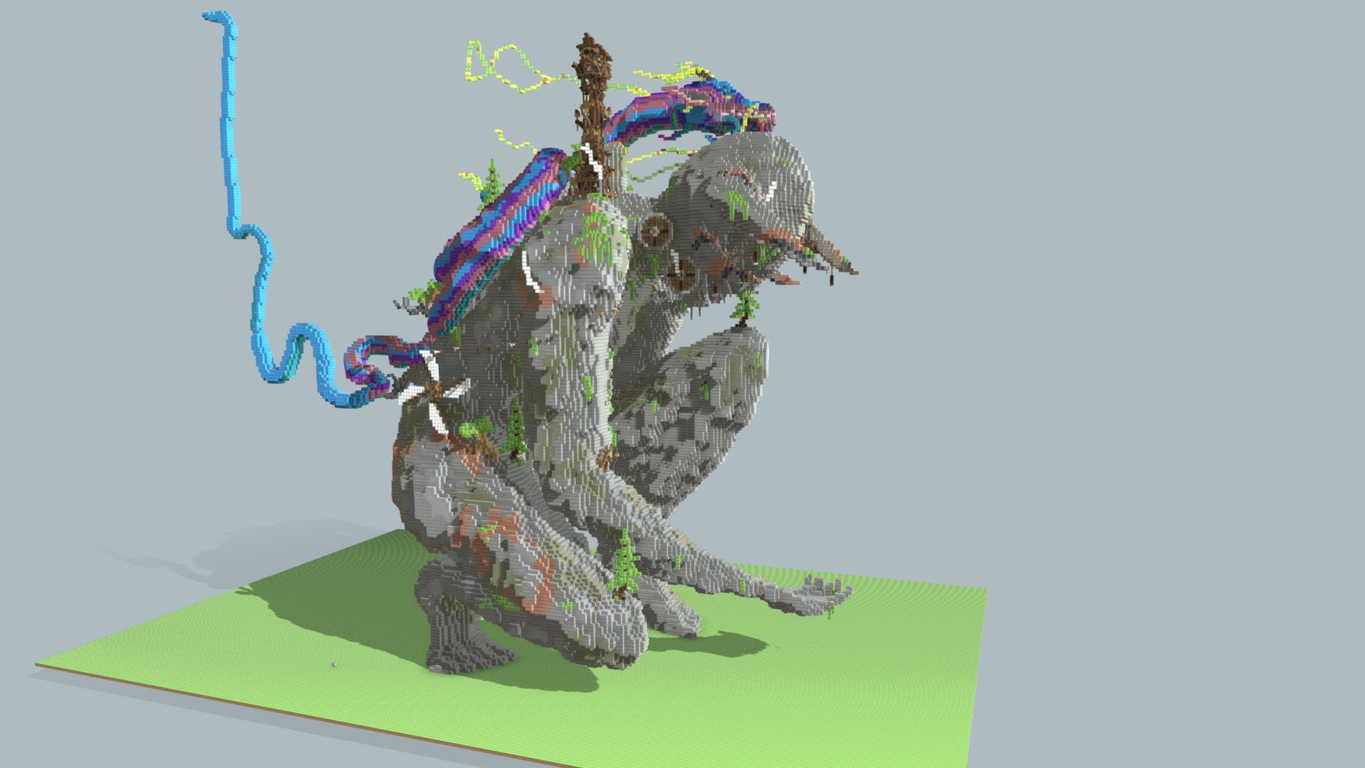 Stone Statue with Dragon (Minecraft Build) Download Free 3D model by