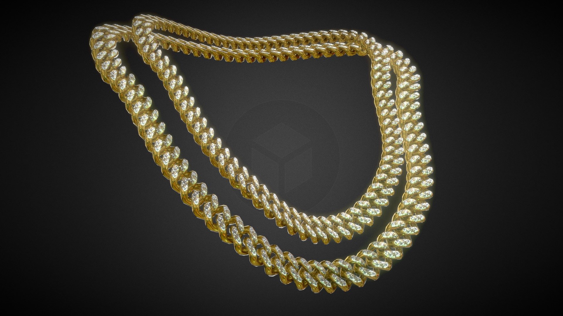 Gold Diamond Chain Small And Large Buy Royalty Free 3D model by Tiko