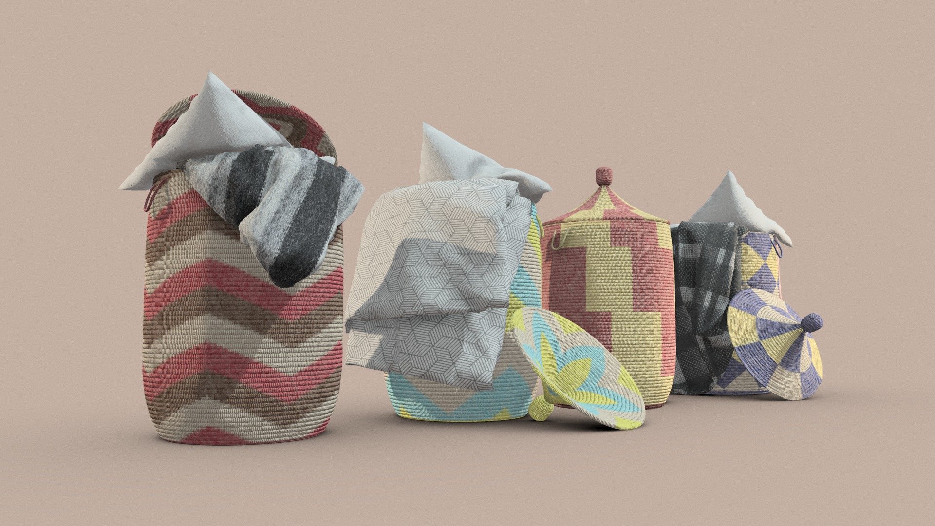 Laundry baskets Gameready props 3D model by Flipdraw (Flipdrawa
