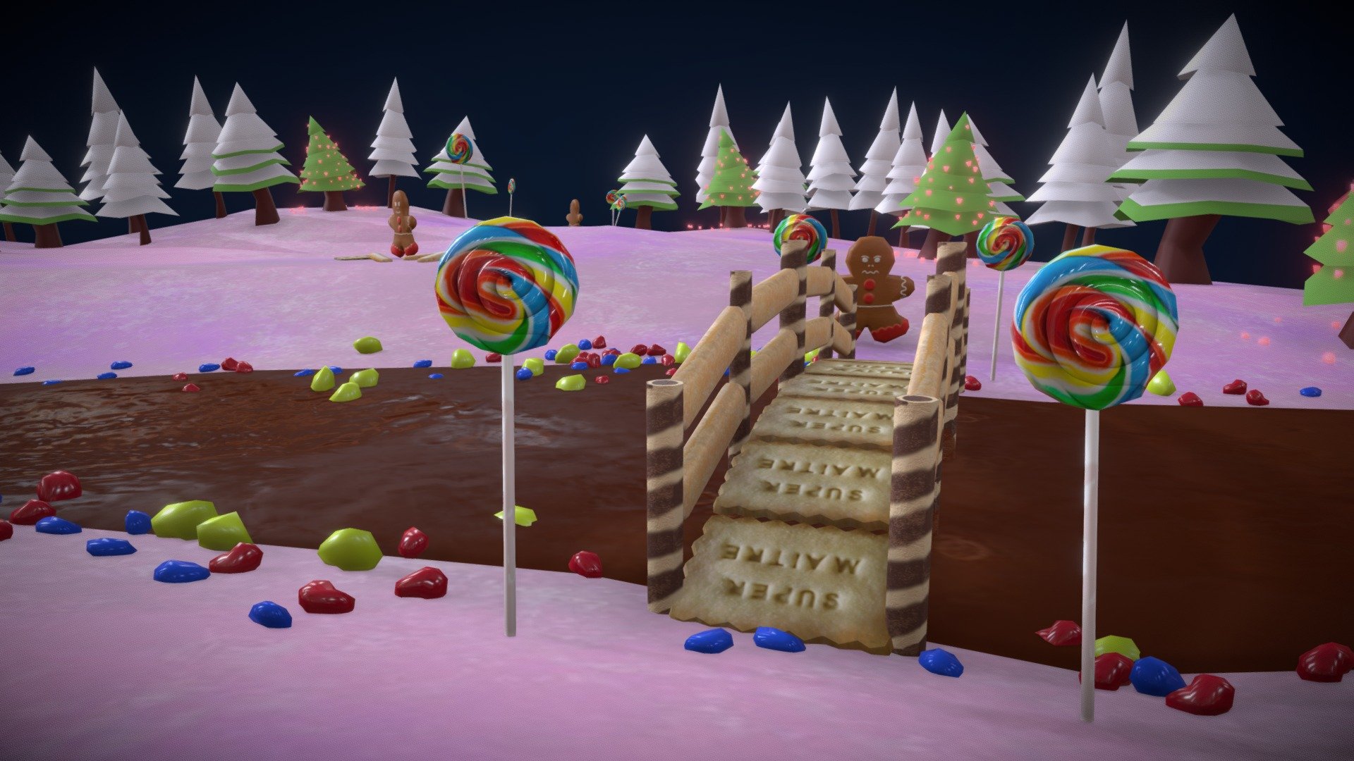 Candy world Low Poly Game Level 3D model by Redouane NIATI