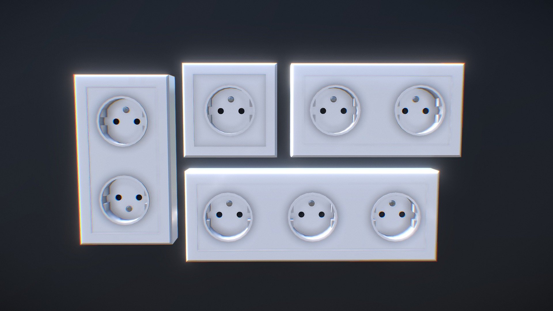 Wall Power Socket Set Buy Royalty Free 3D model by ÆON (xaeon