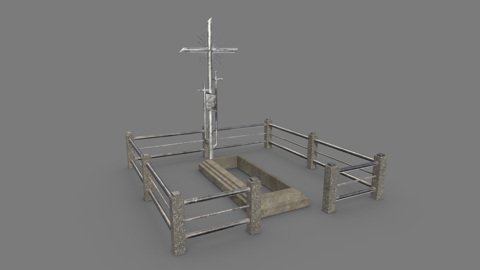 Fenced Grave With Silver Cross Game Assets Buy Royalty Free 3D