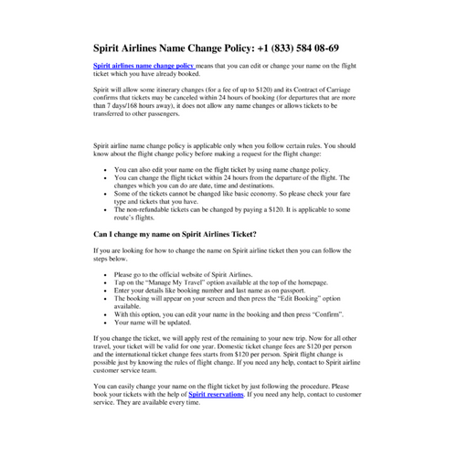 Spirit Airlines Name change Policy +1 (833) 584 0869