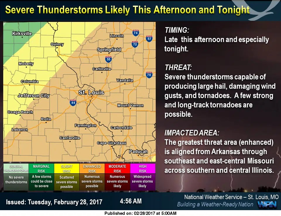 NWS warns of threat of severe storms over area this afternoon & tonight