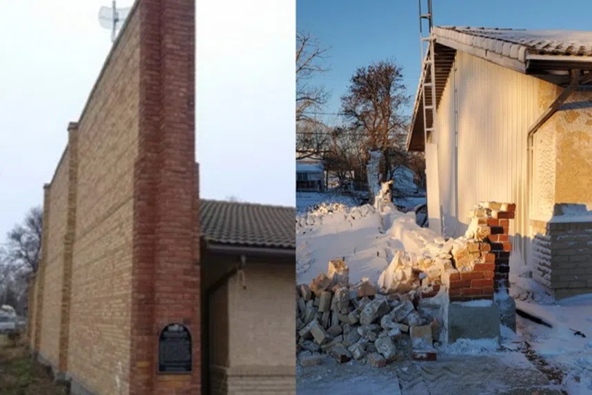Historic Ogema fire wall destroyed by strong winds 980 CJME