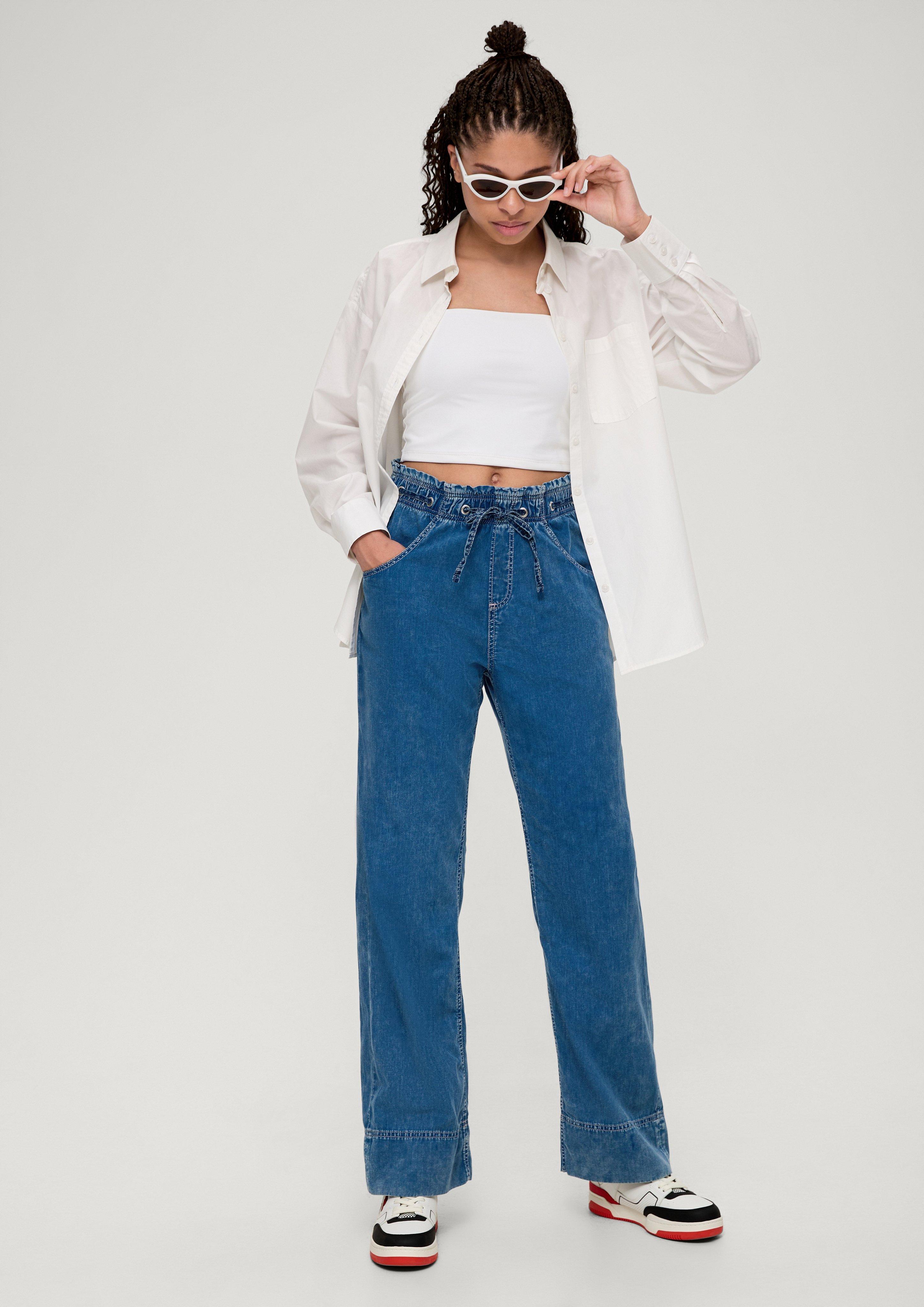 Relaxed fit denim paper bag trousers royal blue s.Oliver