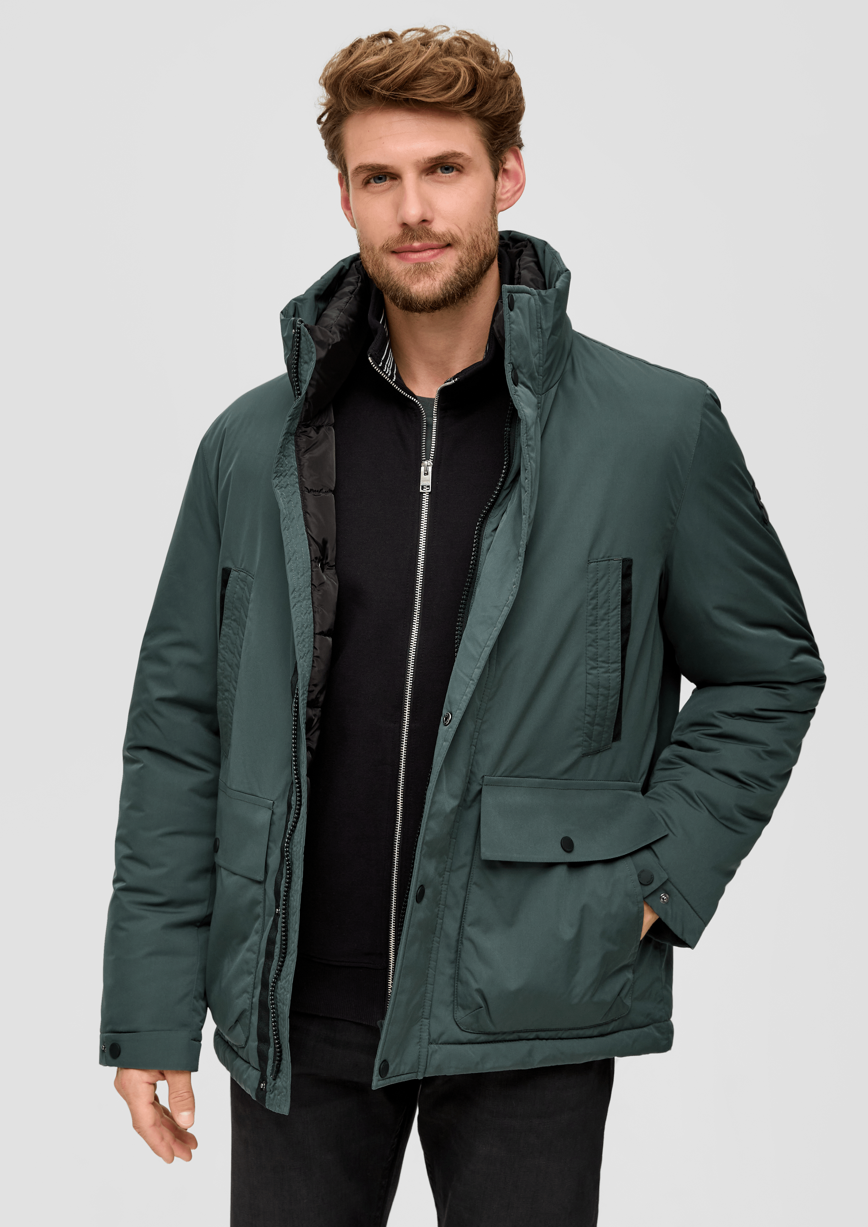 Jacket with a standup collar dark sage green s.Oliver