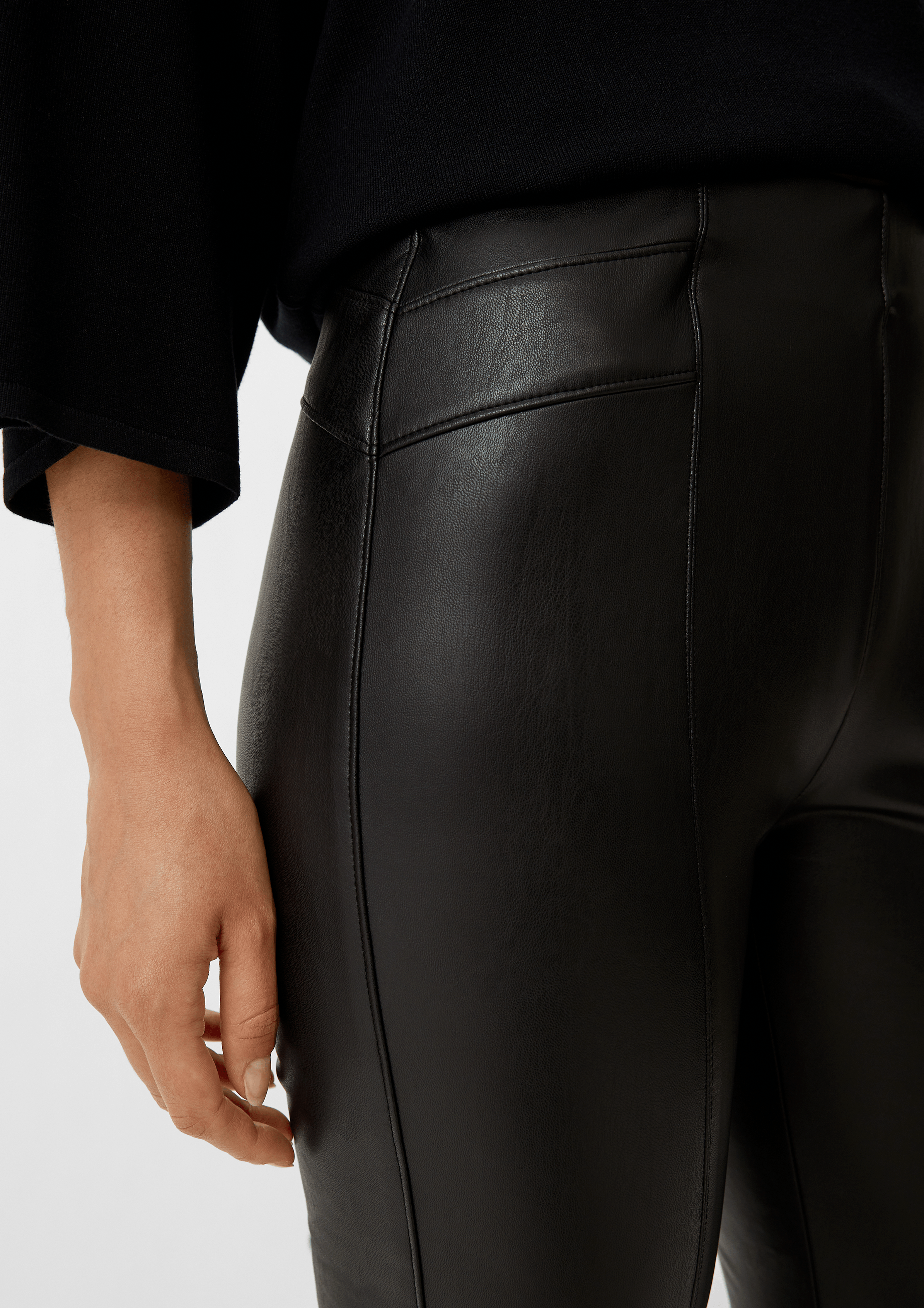 Slim fit faux leather trousers black Comma
