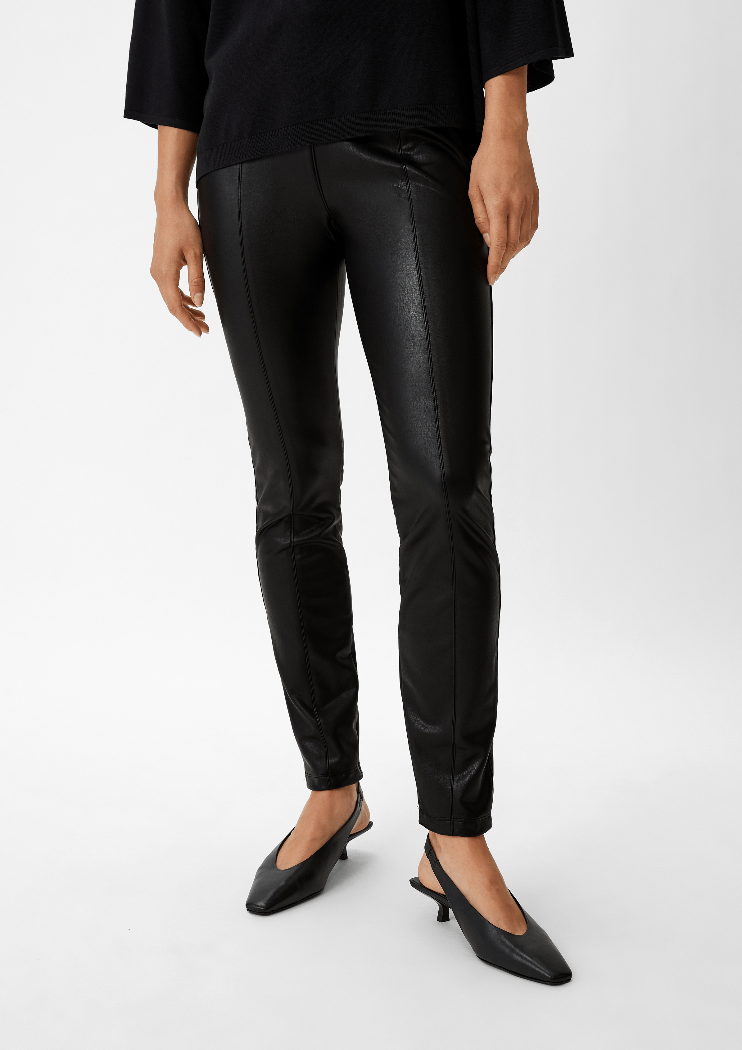 Slim fit faux leather trousers black Comma