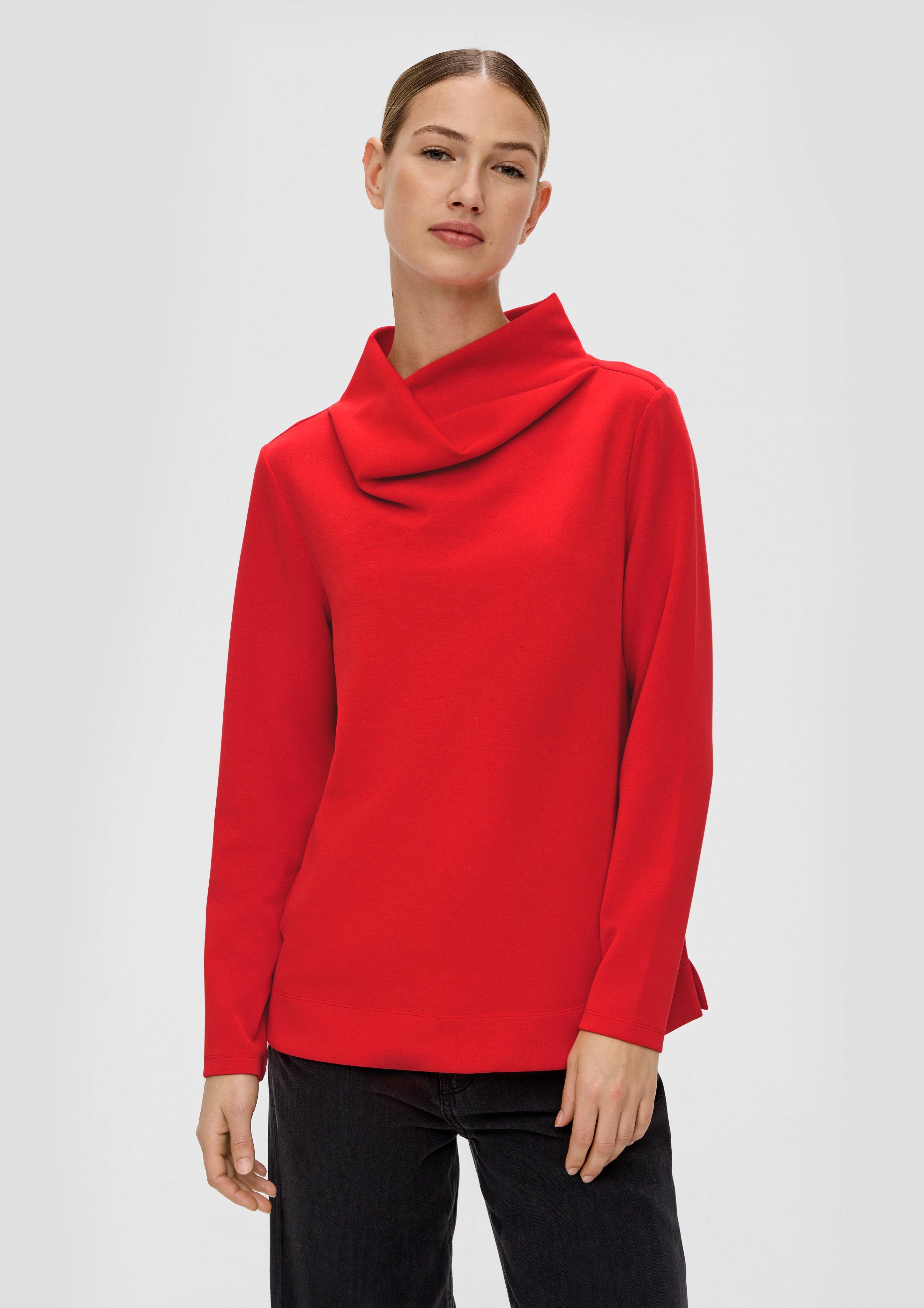 ScubaSweatshirt mit drapiertem Kragen rot s.Oliver