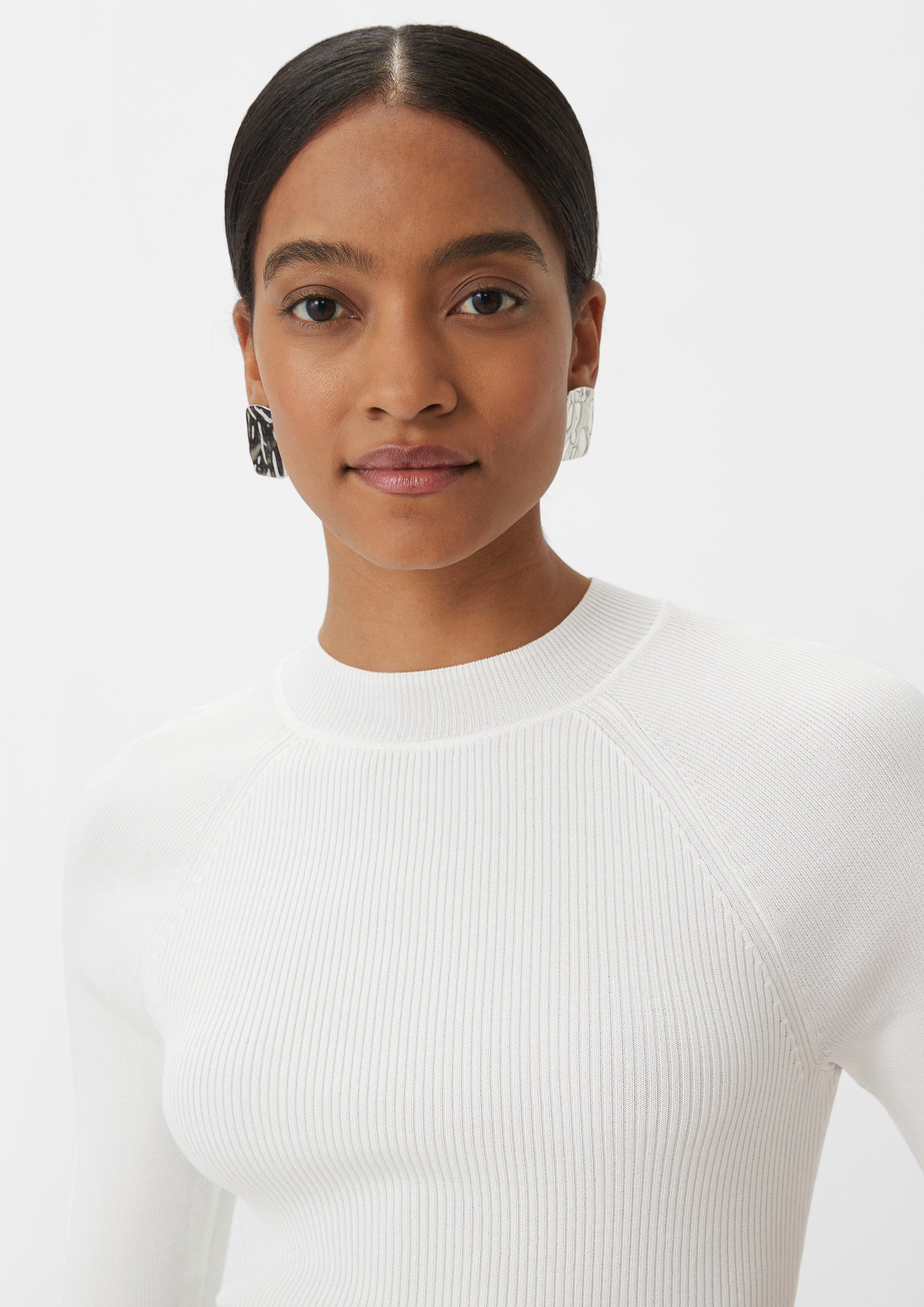 Short sleeve ribbed jumper with a standup collar white Comma