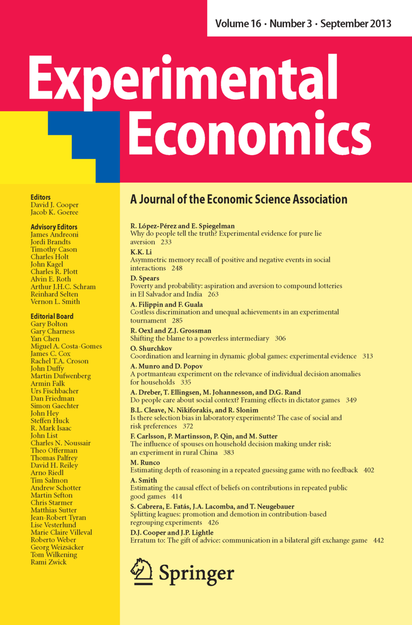 Experimental Economics Volumes and issues