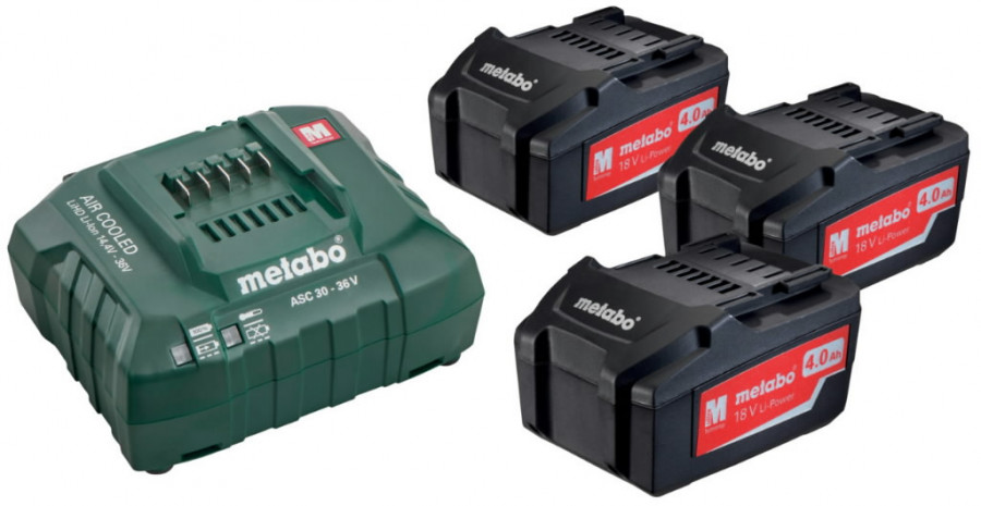 Basic set: 3 x 4.0 Ah + charger ASC 30-36, Metabo, metabo - 18 - 25,4 V