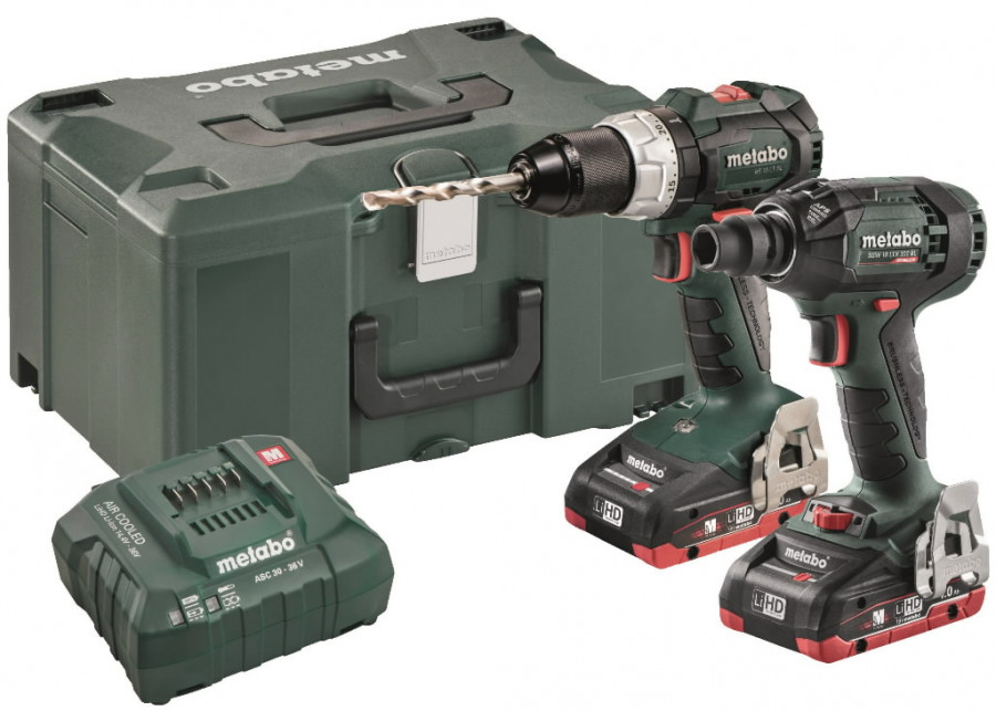 18V Combo set: BS 18 LT BL + SSW 18 LTX BL / 2 x 4 Ah LiHD, Metabo