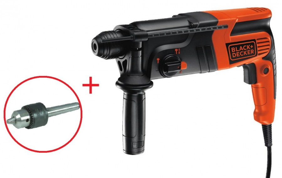 Pneumatic hammer drill KD885KC + additional chuck, Black+Decker