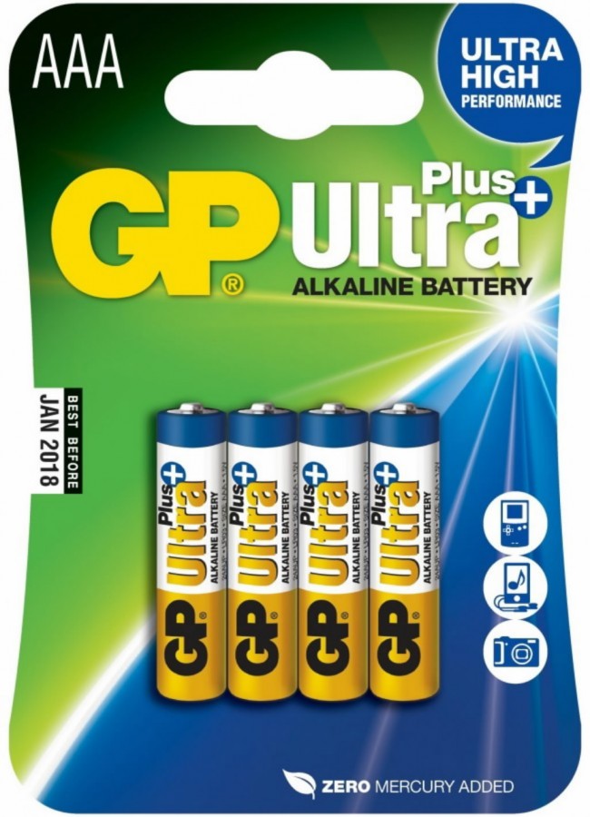 Battery AAA/LR03, 1.5V, Ultra Plus Alkaline, 4 pcs., GP