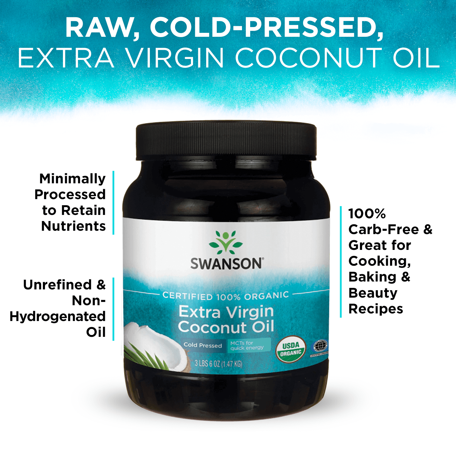 Swanson 100 Certified Organic Cold Pressed Extra Virgin Coconut Oil, 3