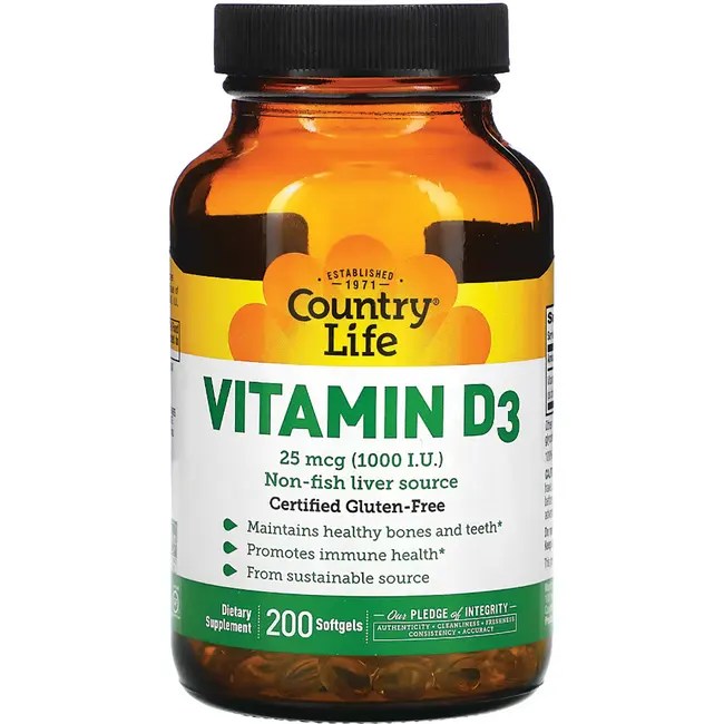 Country Life Vitamin D3 1,000 IU 200 Sgels Swanson Health Products