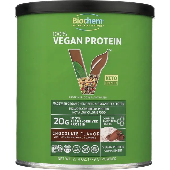 Biochem 100 Vegan Protein Powder Chocolate 26 oz (737.8 grams) Pwdr