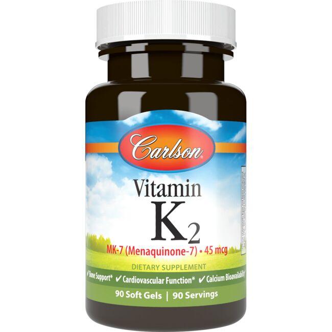 Carlson Vitamin K2 MK7 45 mcg 90 Sgels Swanson Health Products