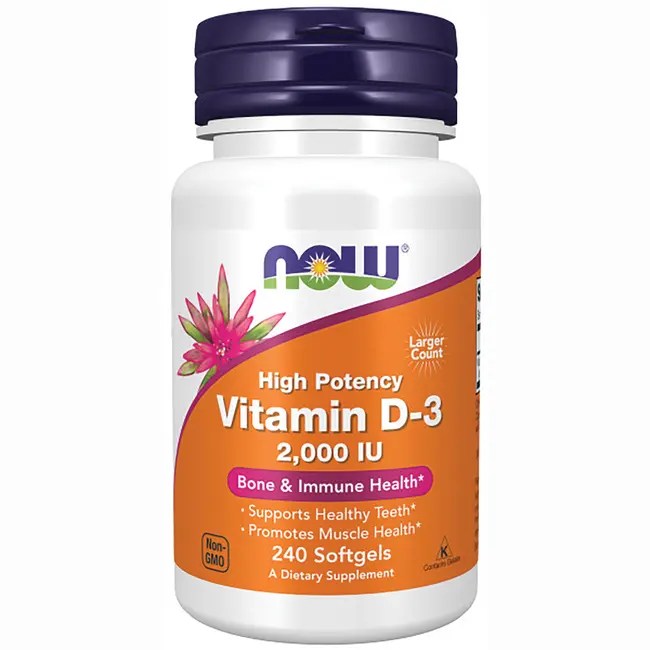 NOW Foods Vitamin D3 2000 IU 2,000 IU 240 Sgels Swanson Health Products