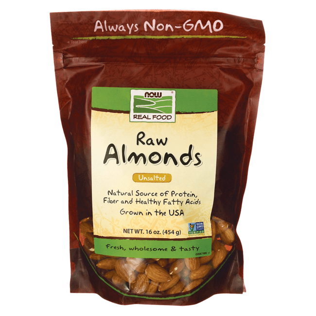 NOW Foods Raw Almonds Unsalted 16 oz (454 g) Pkg Swanson Health