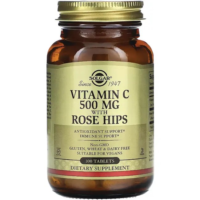 Solgar Vitamin C 500 mg with Rose Hips 500 mg 100 Tabs Swanson Health