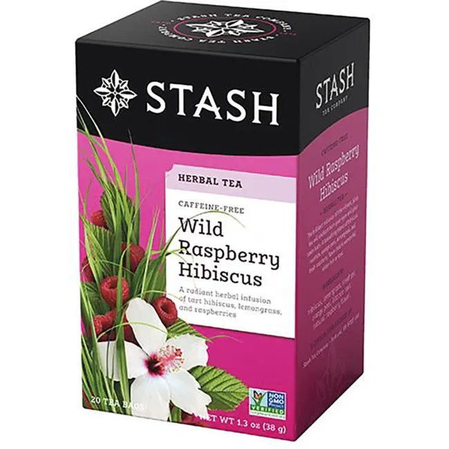 Stash Tea Wild Raspberry Hibiscus Herbal Tea Caffeine Free 20 Bag(s