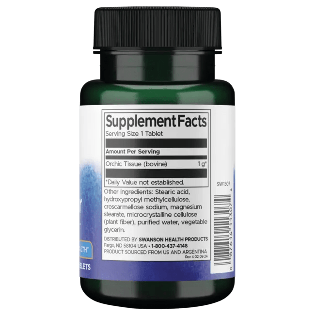 Swanson Premium Raw Orchic Glandular 1 gram 30 Tabs Swanson Health