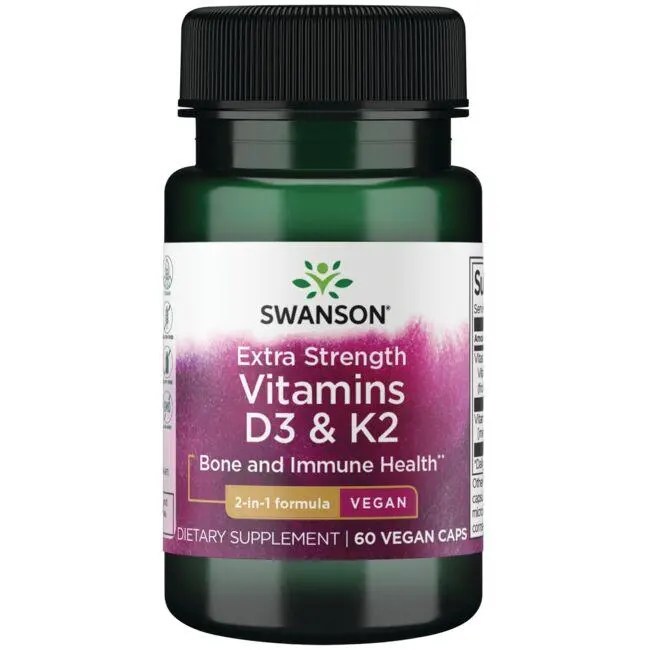 Swanson Premium Extra Strength D3 & K2 5,000 IU & 100 mcg 60 Veg Caps