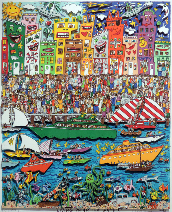 James Rizzi / His neighborhood of tall buildings, busy streets, taxi