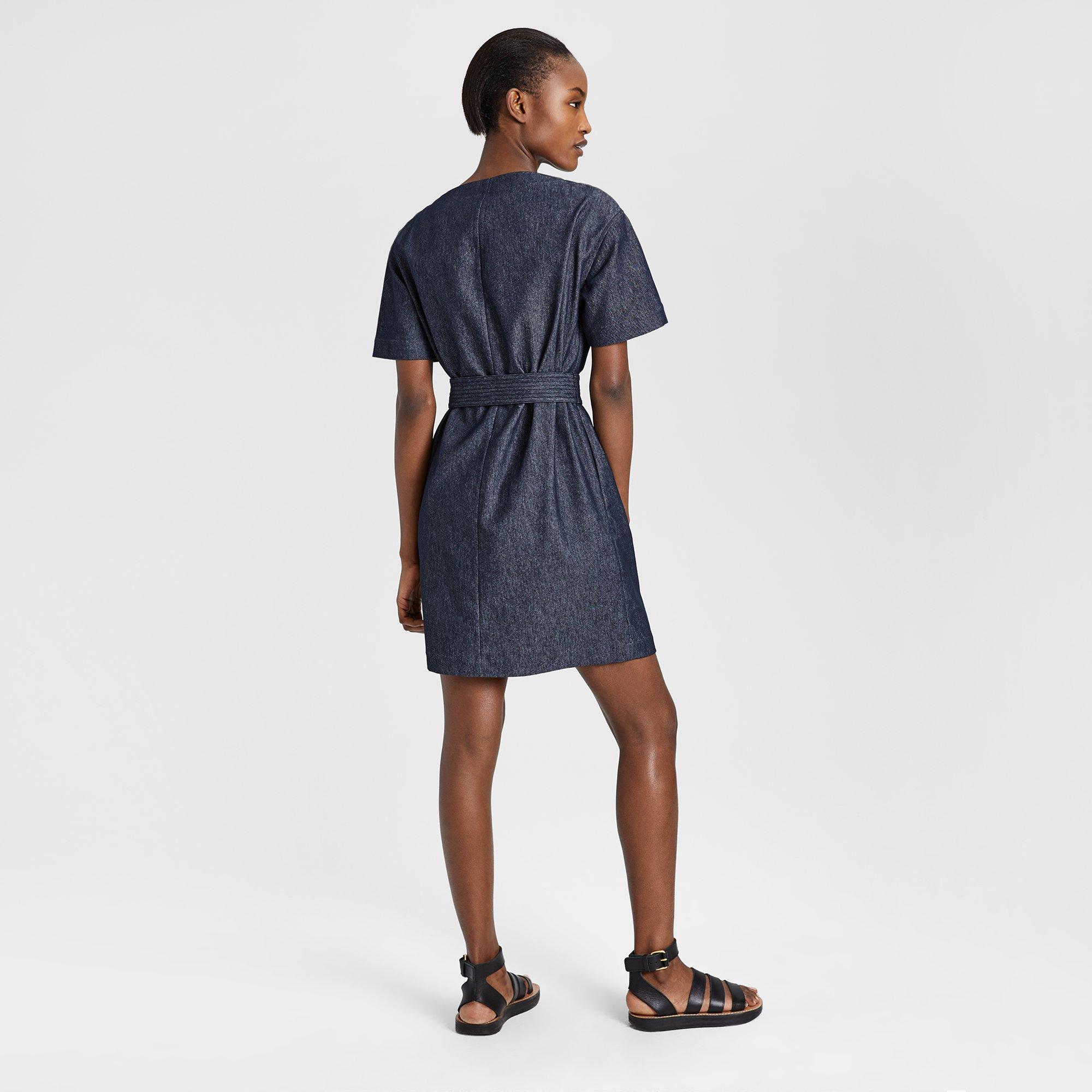 Stretch Denim Belted Shift Dress