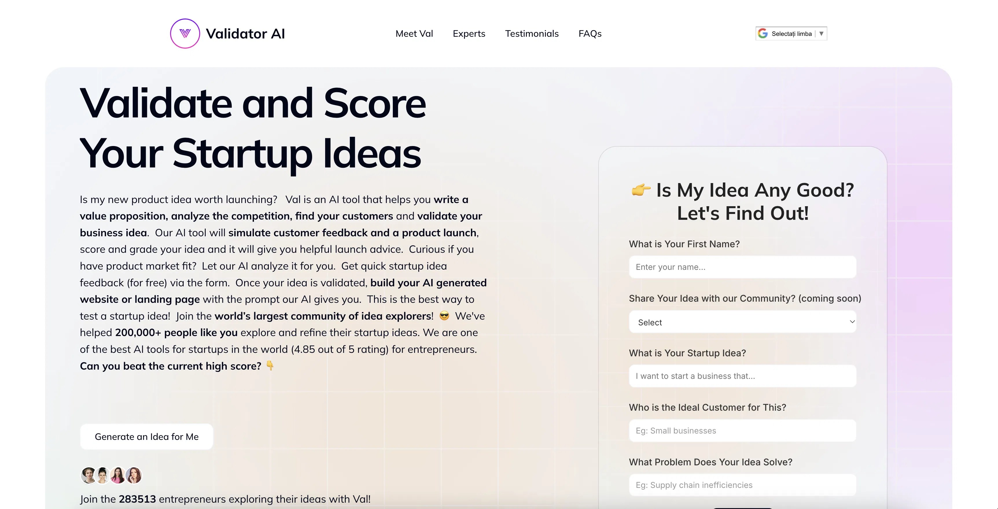 Validator AI Best Startup ideas AI Tool