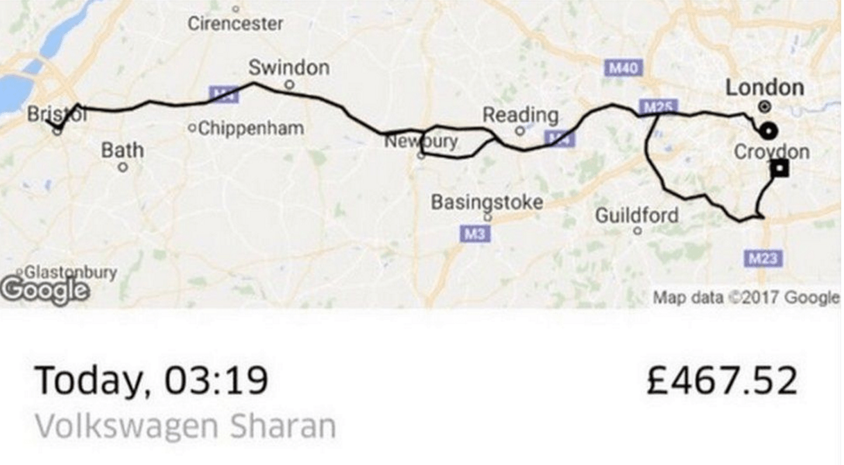 Computer Science student gets an Uber to Bristol instead of home to Brixton