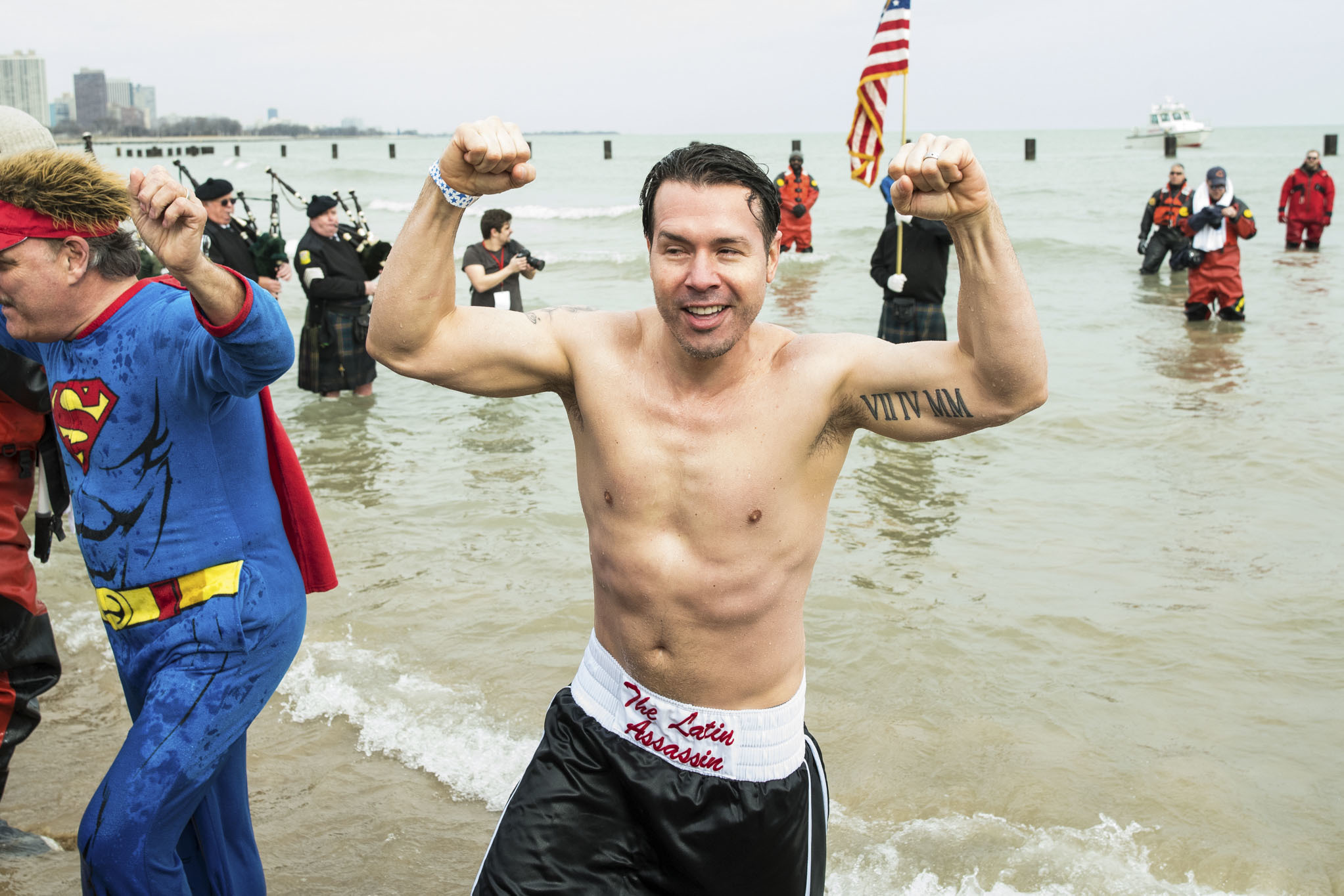 Thousands of Chicagoans took a chilly dip at the Chicago