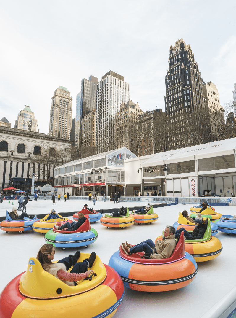 Bumper cars on ice in Bryant Village how to get tickets to the fun NYC