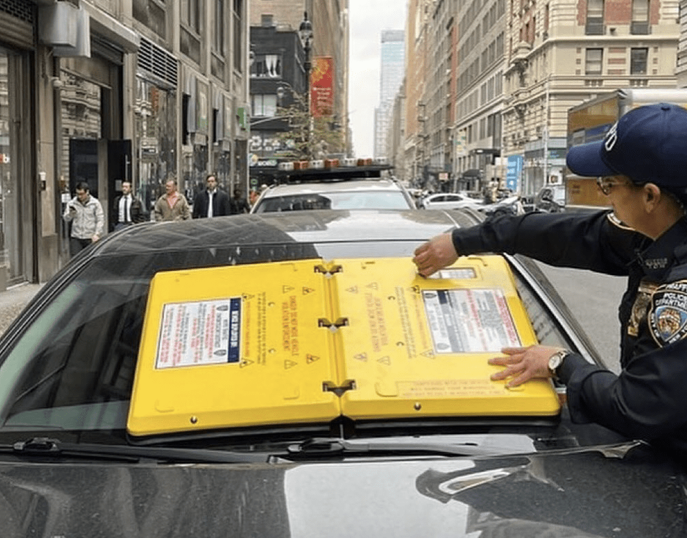 What are those yellow plastic boxes on NYC cars' windshields?