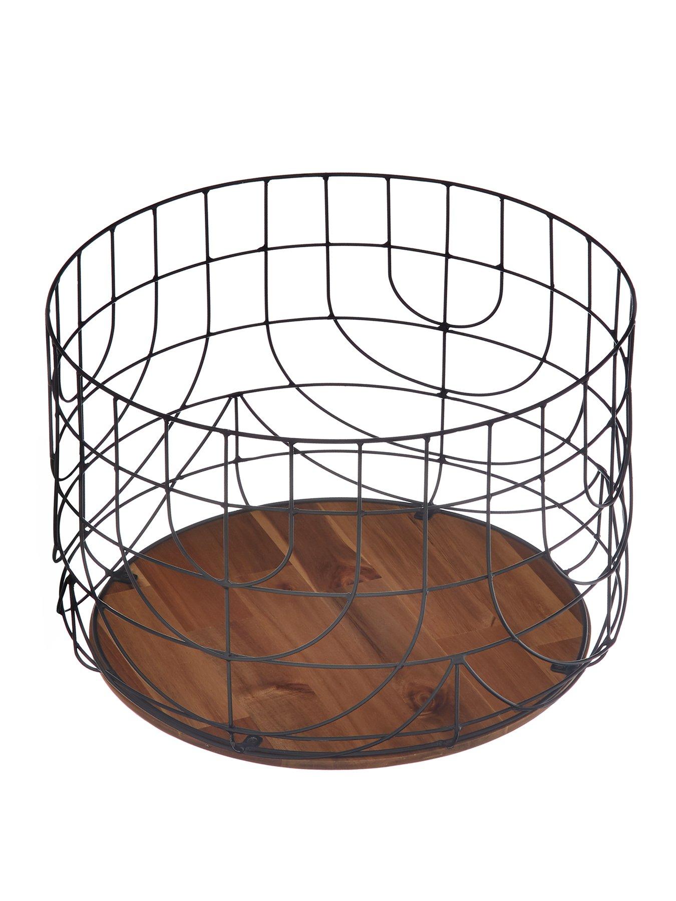 Black Wire Basket with Wood Base very.co.uk