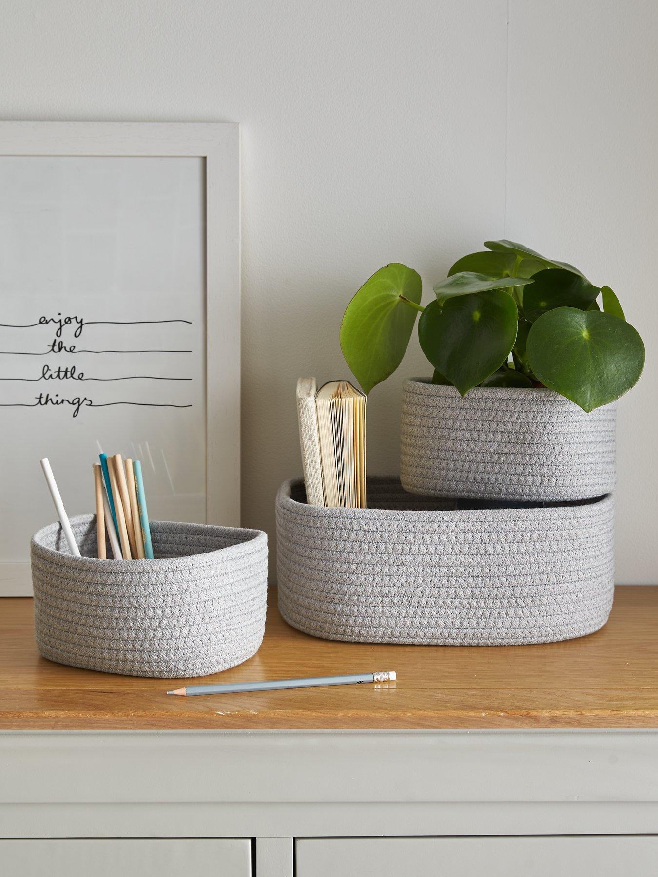 Set of 3 Nesting Rope Storage Baskets in Grey very.co.uk