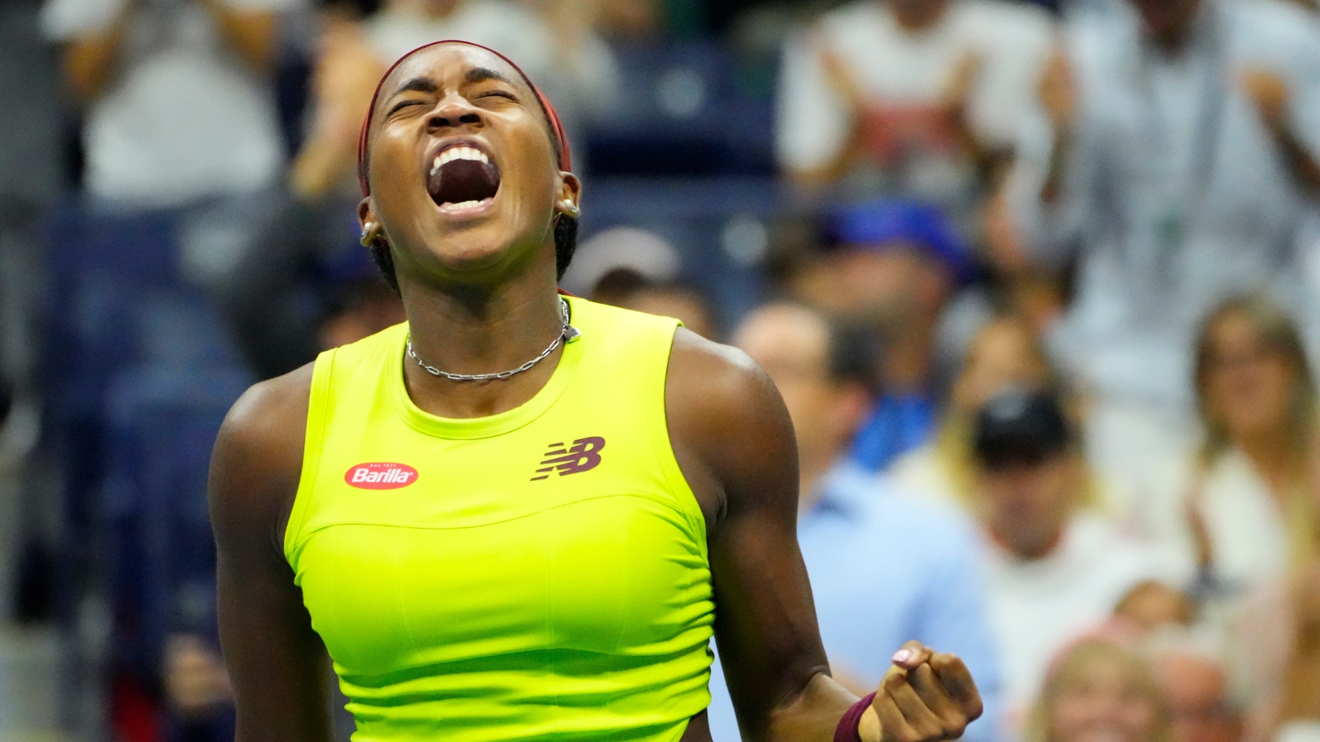 Coco Gauff pumps up crowd after winning set point Stream the Video