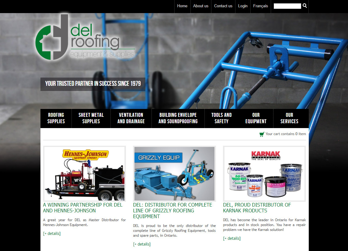 Responsive redesign of the DEL Roofing Equipment and Supplies website
