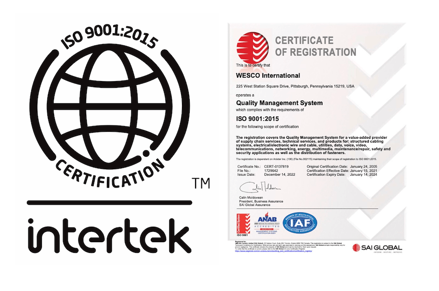 Wesco International Inc. Earns ISO 90012015 Certification