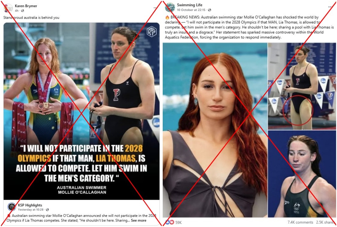 Baseless posts pit Aussie Mollie O'Callaghan against trans swimmer