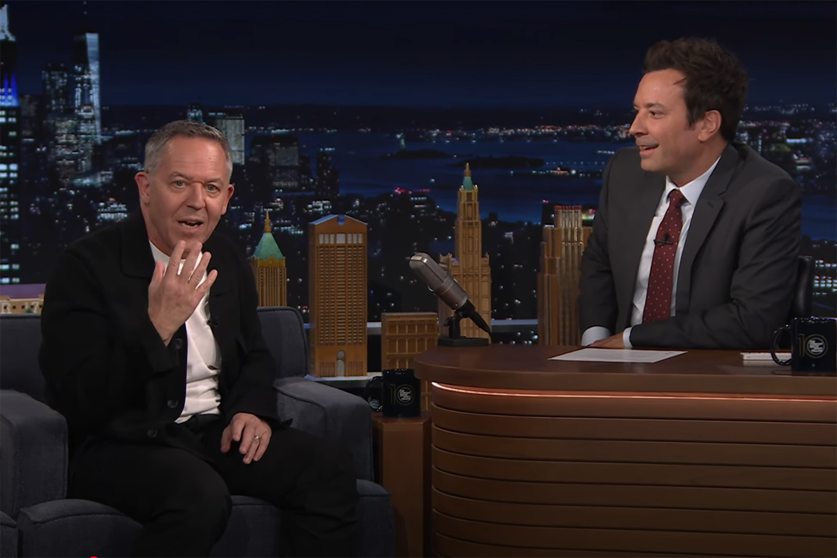 Greg Gutfeld Hugs Jimmy Fallon and Plugs His Game Show in Fox News Host
