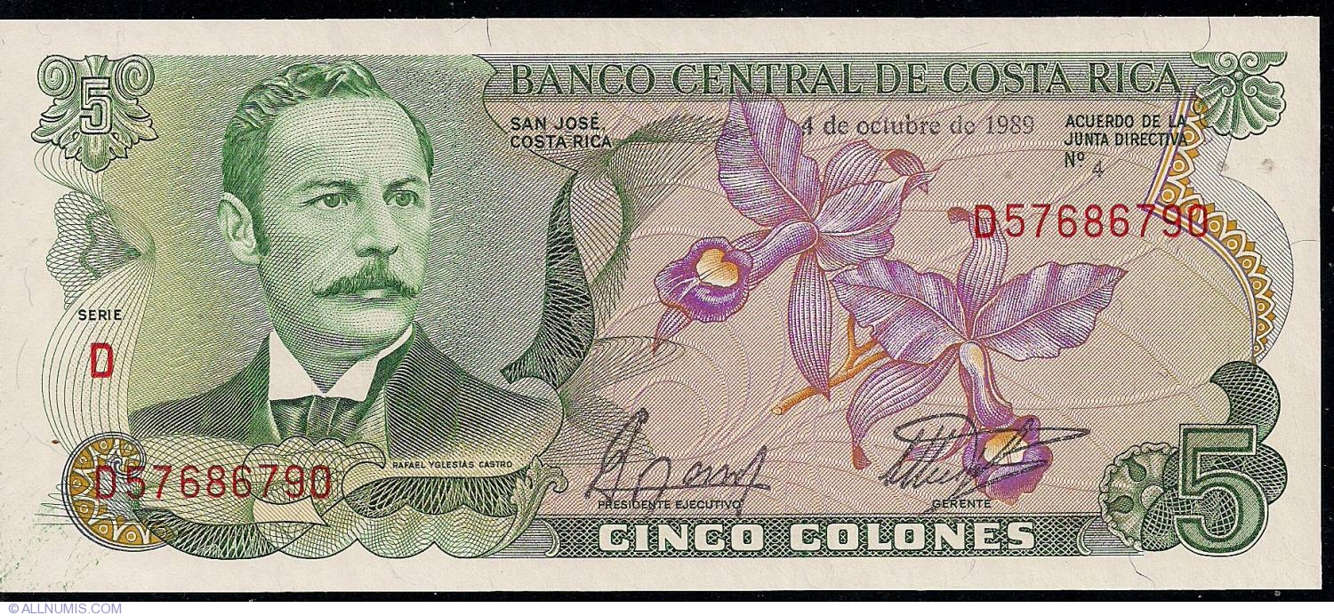 5 Colones 1989 (4. X.), 19681992 Issue 5 Colones Costa Rica