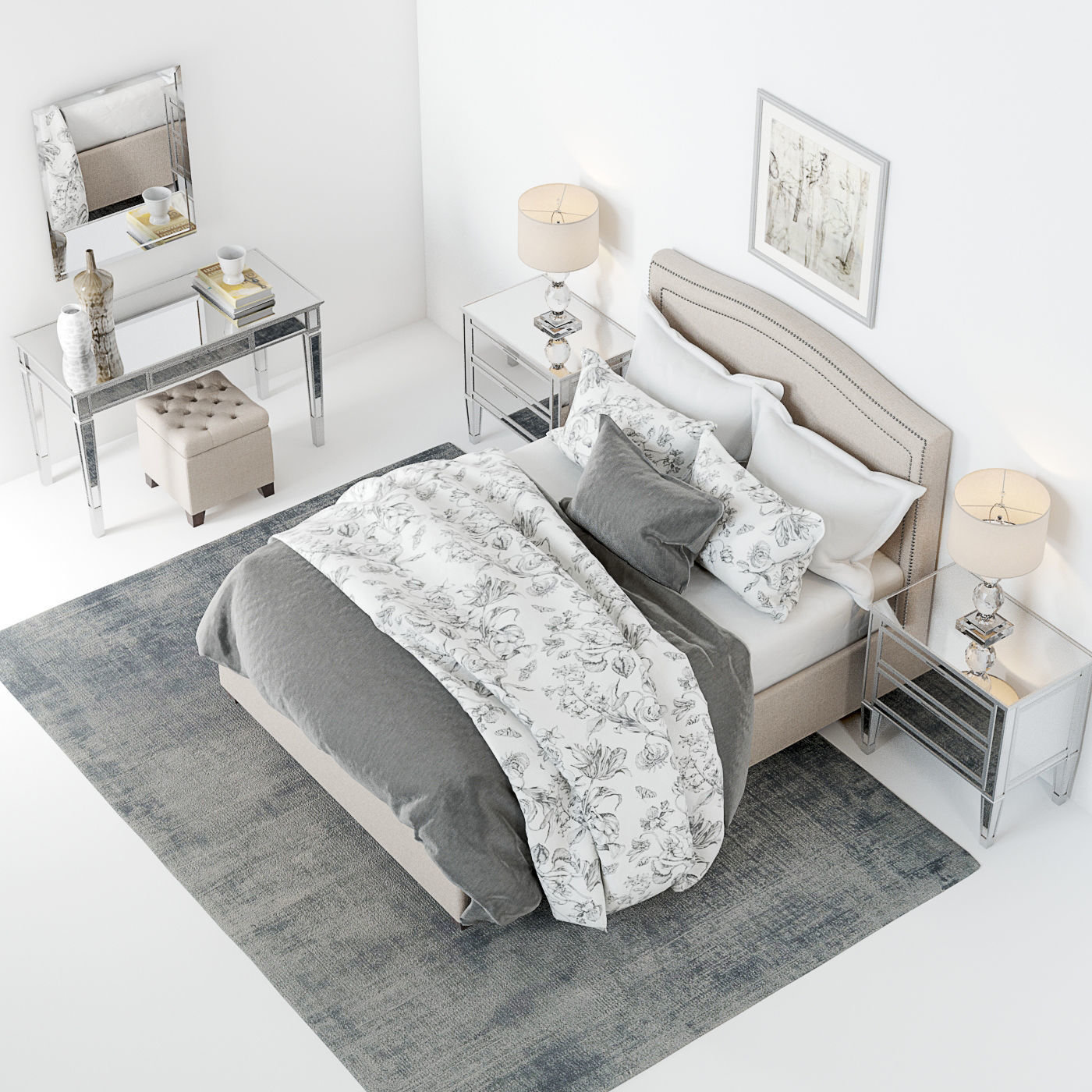 Furniture Visualization Pottery Barn Tamsen Bedroom set CGTrader