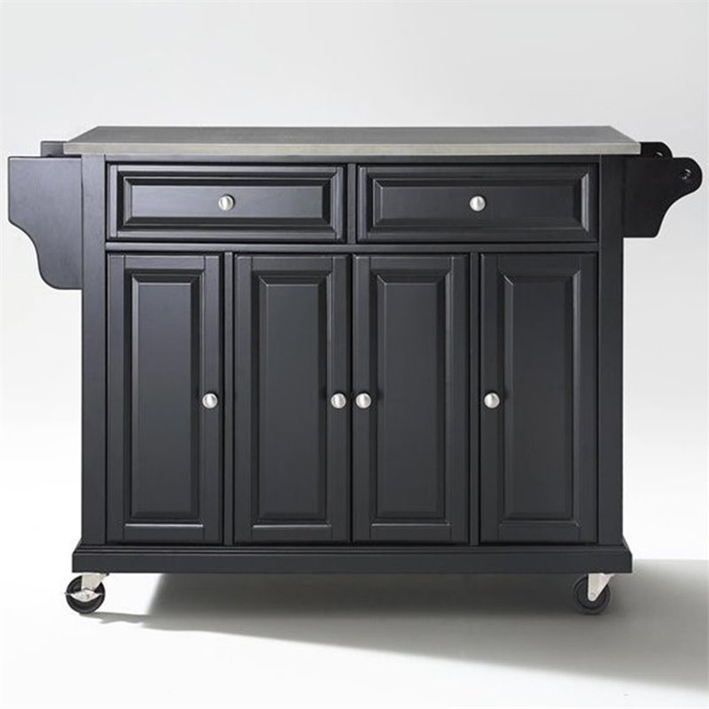 Crosley Furniture Stainless Steel Top Kitchen Cart in Black Finish