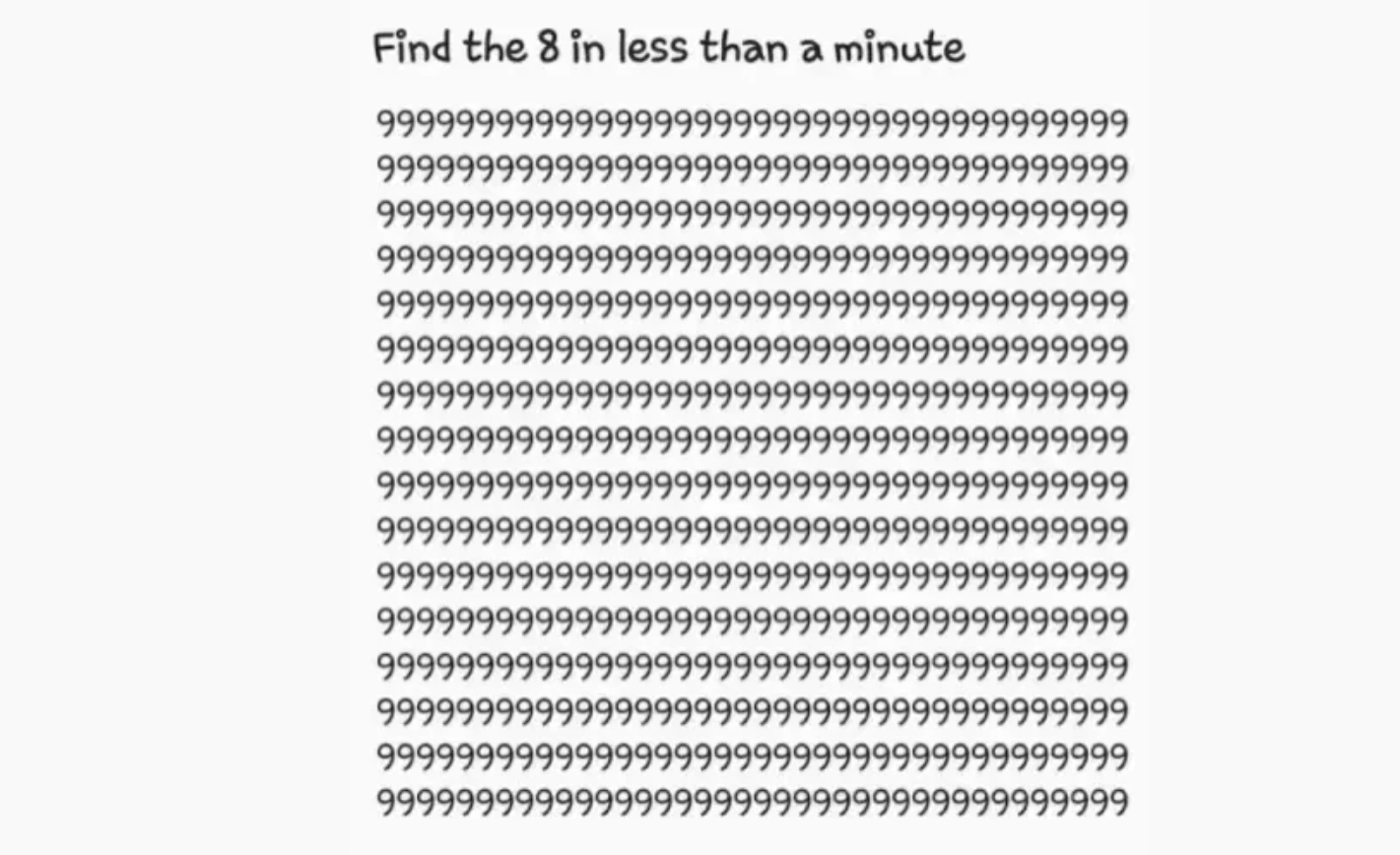 Puzzle challenge find the 8 among the 9s within 45 seconds!