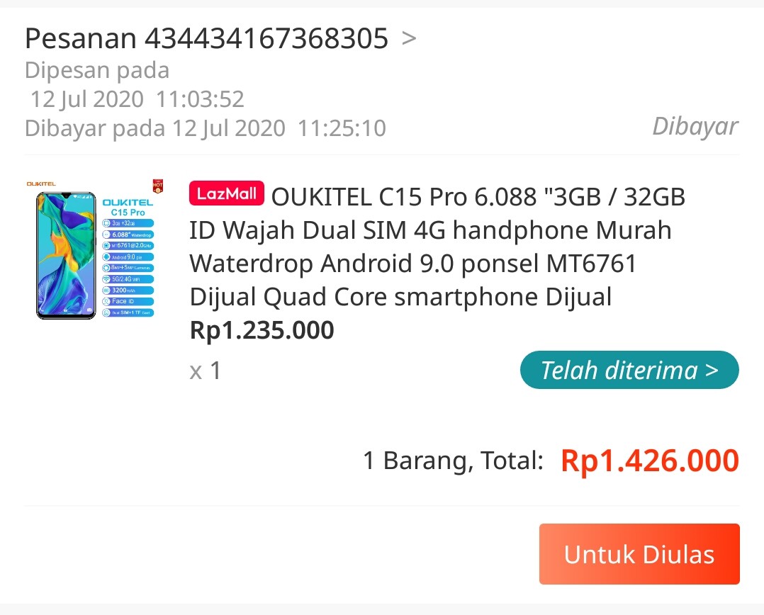 Spek Barang yang Diterima Tidak Sesuai Pesanan di Lazada Oukitel