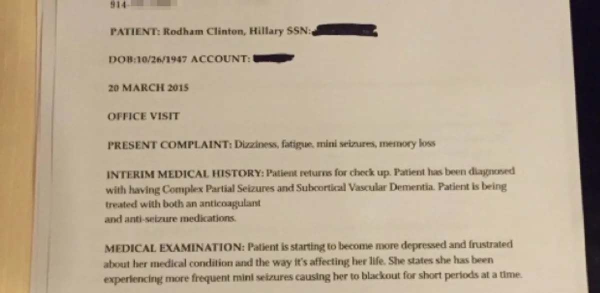 Hillary Clinton Medical Records 'Leaked'
